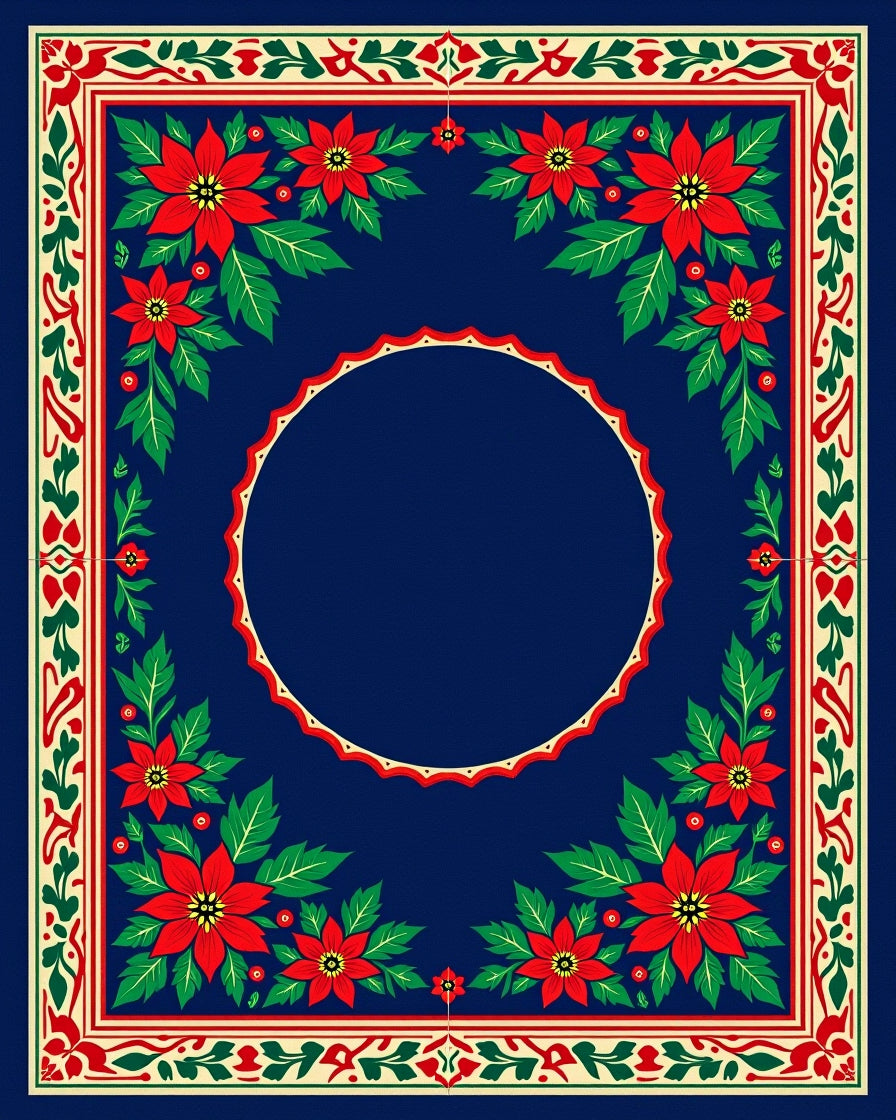 Crimson Floral Bordered Navy Square Rug