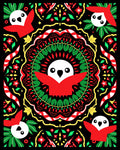 Whimsical Red Bird Kaleidoscope Rug