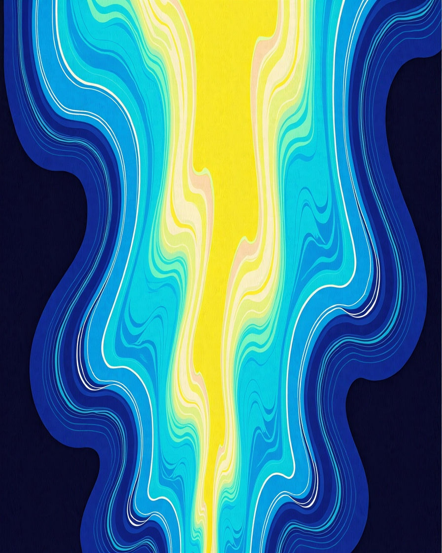 Dynamic Coastal Blue Yellow Swirl Rug