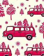 Red Christmas Van With Trees Rug
