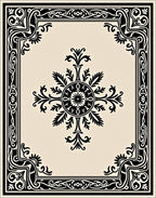 Black and Cream Ornate Floral Medallion Rug