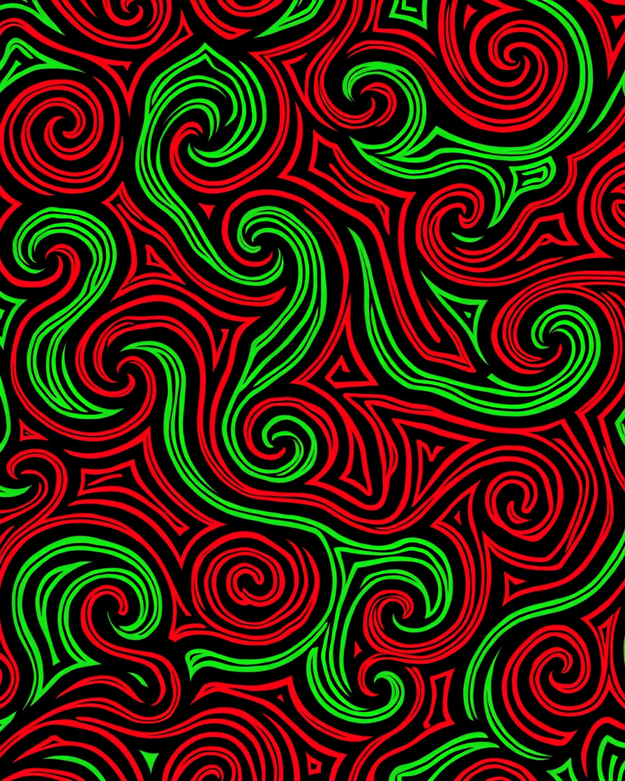 Red Green Swirl Abstract Rug