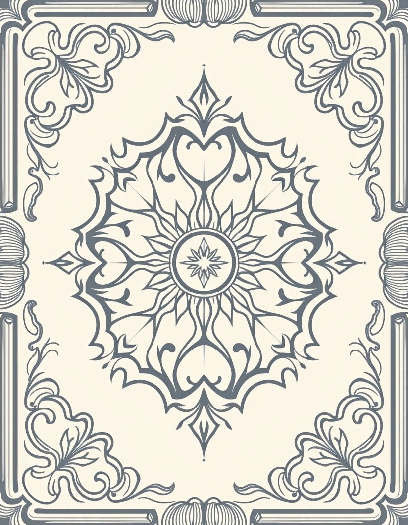 Gray Cream Floral Medallion Frame Rug