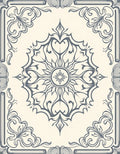 Gray Cream Floral Medallion Frame Rug