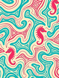 Aqua Coral Seahorse Swirl Ribbons Rug
