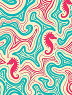 Aqua Coral Seahorse Swirl Ribbons Rug