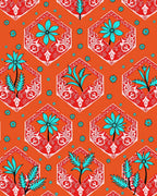 Orange Hexagonal Tropical Floral Rug