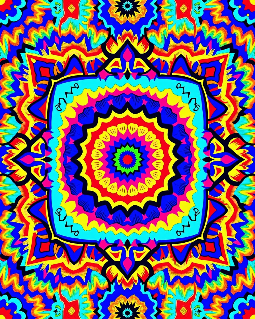 Vibrant Rainbow Psychedelic Mandala Rug