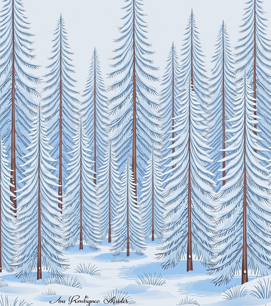 Winter Snow Covered Evergreen Forest Rug