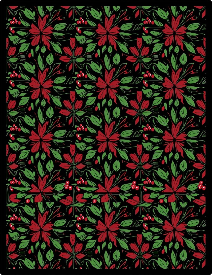 Crimson Red Floral Green Foliage Rug