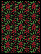 Crimson Red Floral Green Foliage Rug