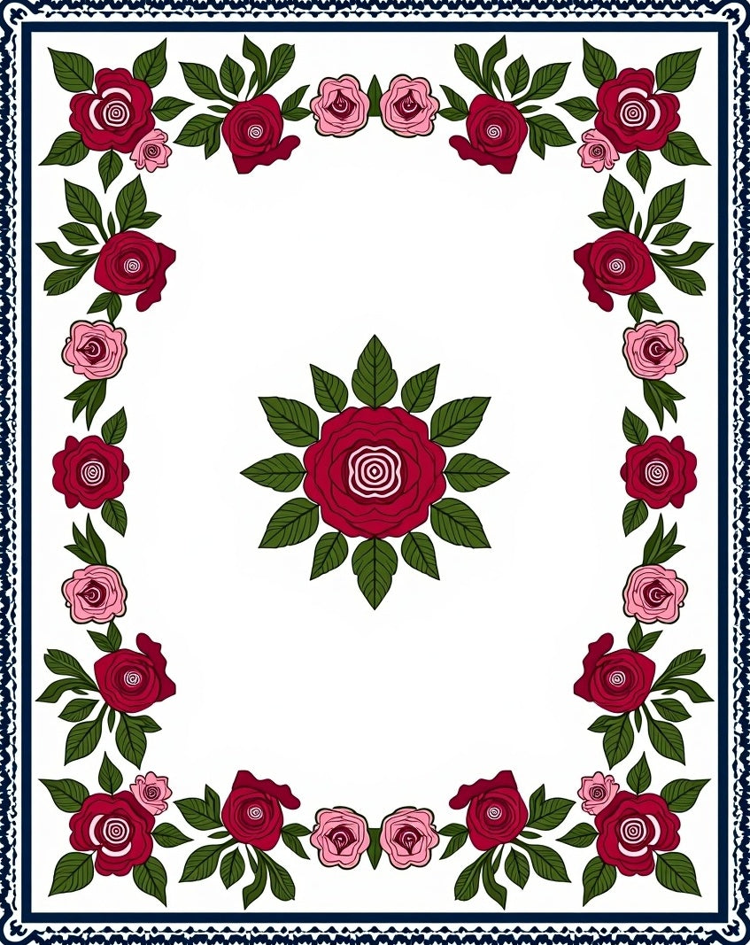 Classic Crimson Pink Floral Garland Rug