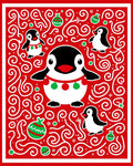 Festive Red Penguin Christmas Swirls Rug