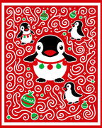 Festive Red Penguin Christmas Swirls Rug