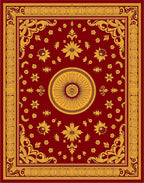 Majestic Red Golden Floral Medallion Rug
