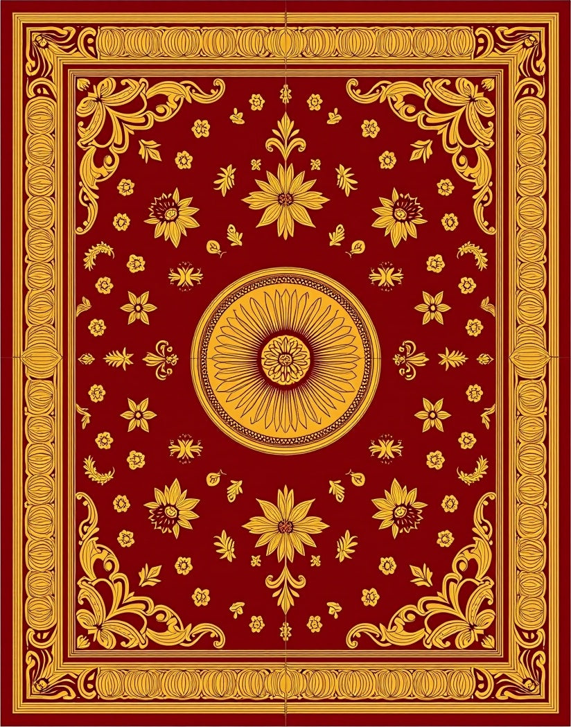 Majestic Red Golden Floral Medallion Rug