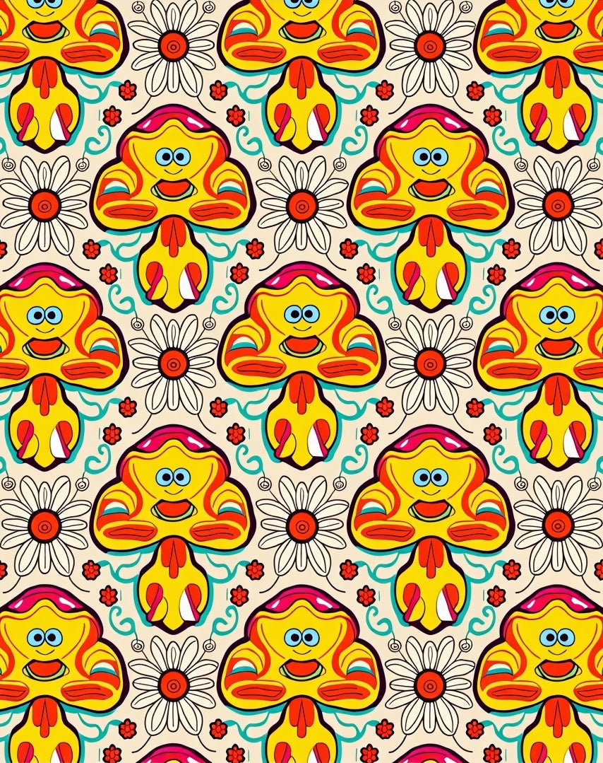 Groovy Yellow Mushroom Daisy Swirl Rug
