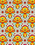 Groovy Yellow Mushroom Daisy Swirl Rug