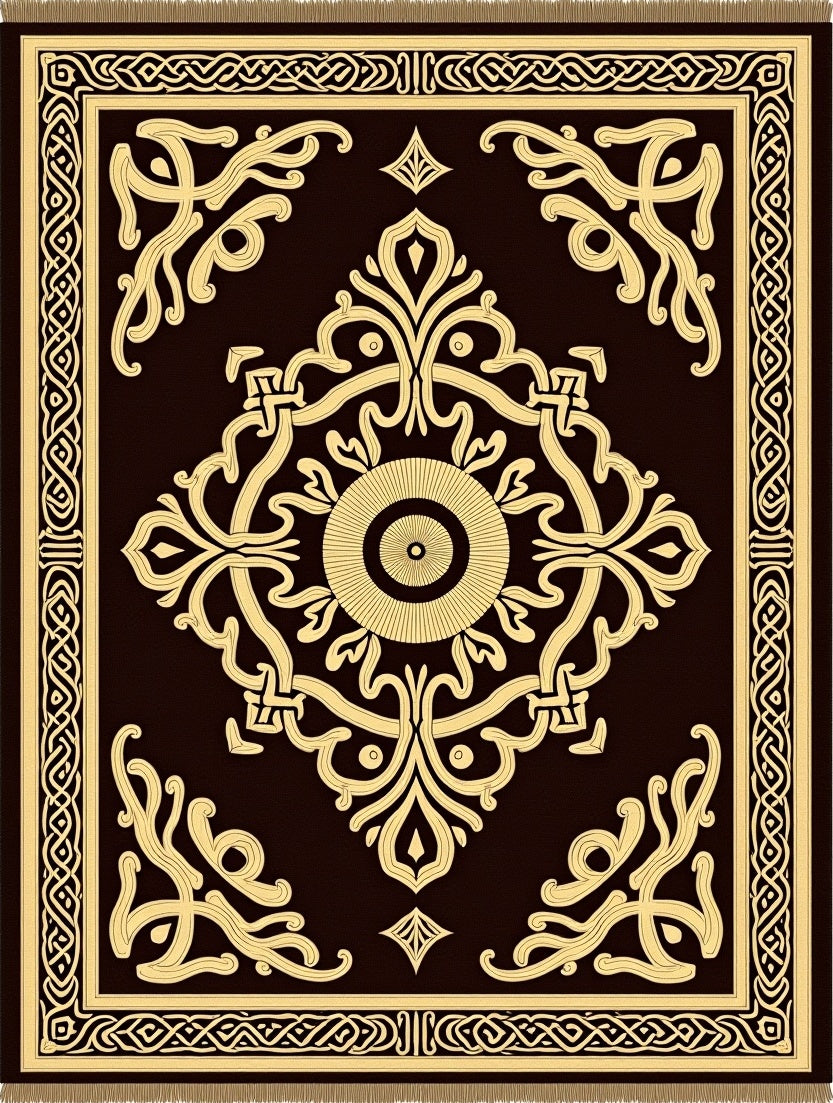 Dark Brown Golden Baroque Scroll Rug