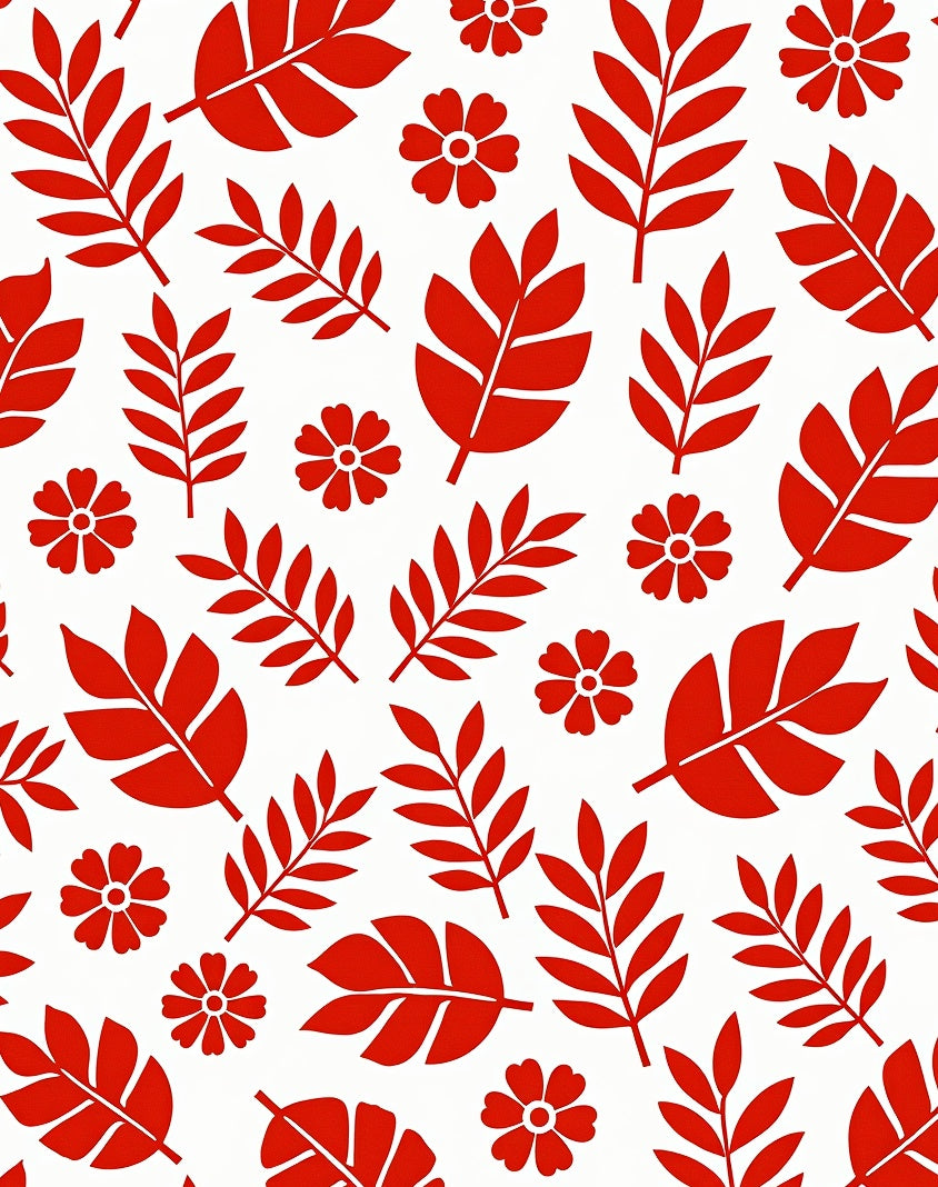 Red Leaf and Flower Scatter Rug