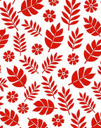 Red Leaf and Flower Scatter Rug
