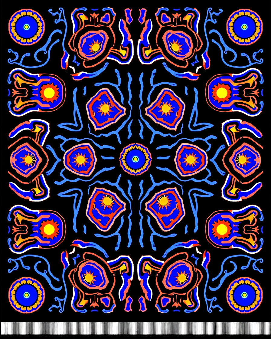 Bold Blue Sunburst Mandala Rug
