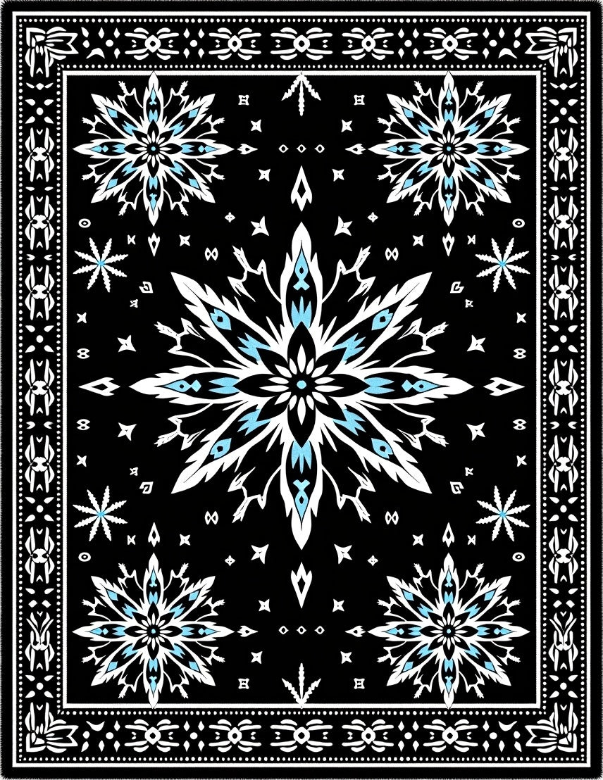 Black Starburst Medallion with Blue Accents Rug
