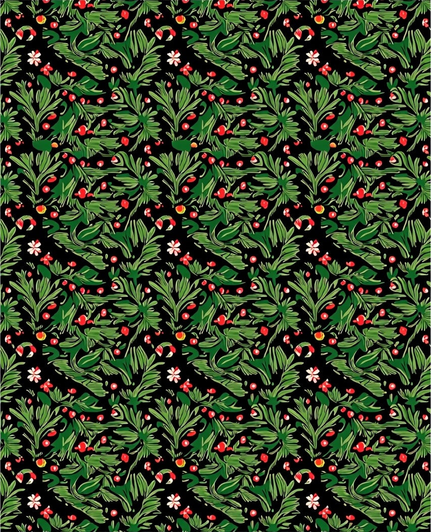 Dark Green Berry Floral Garland Rug