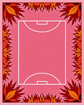 Crimson leaves on pink court. Rug