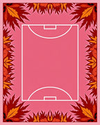 Crimson leaves on pink court. Rug