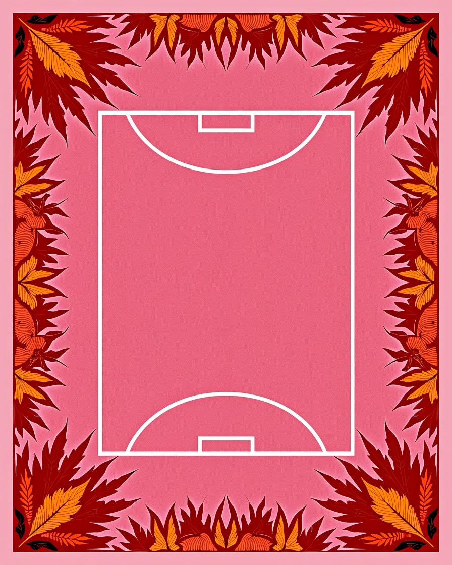 Crimson leaves on pink court. Rug