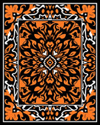 Bold Orange Black Ornate Scroll Rug