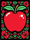 Red Apple Folk Art Floral Border Rug