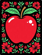 Red Apple Folk Art Floral Border Rug