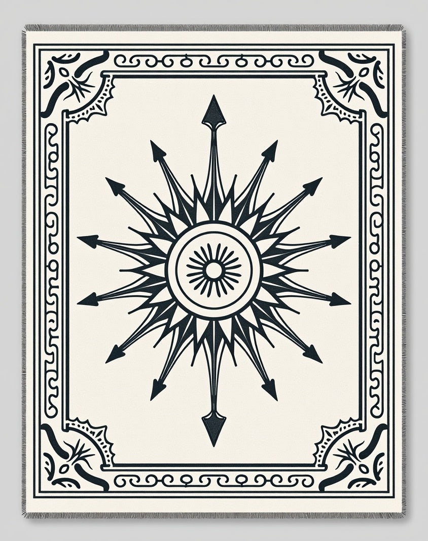 Black Minimalist Starburst Compass Rug