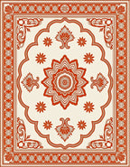 Ornate Crimson Mandala Cream Rug