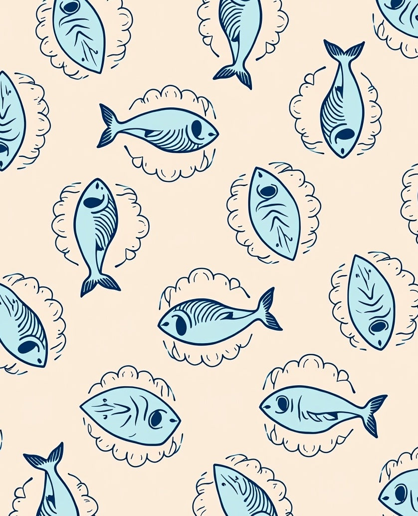 Light Blue Fish Sketch Accent Rug