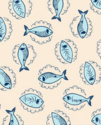 Light Blue Fish Sketch Accent Rug