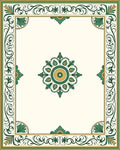Green Gold Floral Medallion Border Rug