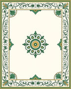 Green Gold Floral Medallion Border Rug
