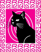 Bold Black Cat Geometric Circles Rug
