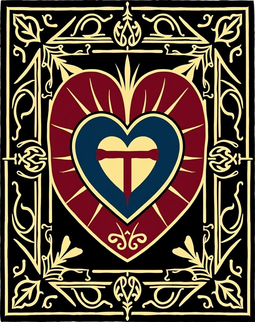 Crimson Heart with Gold Border Rug