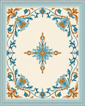 Regal Blue Orange Floral Medallion Border Rug