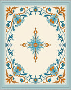 Regal Blue Orange Floral Medallion Border Rug