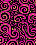 Vibrant Pink Gold Swirls Black Rug