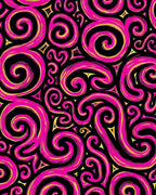 Vibrant Pink Gold Swirls Black Rug