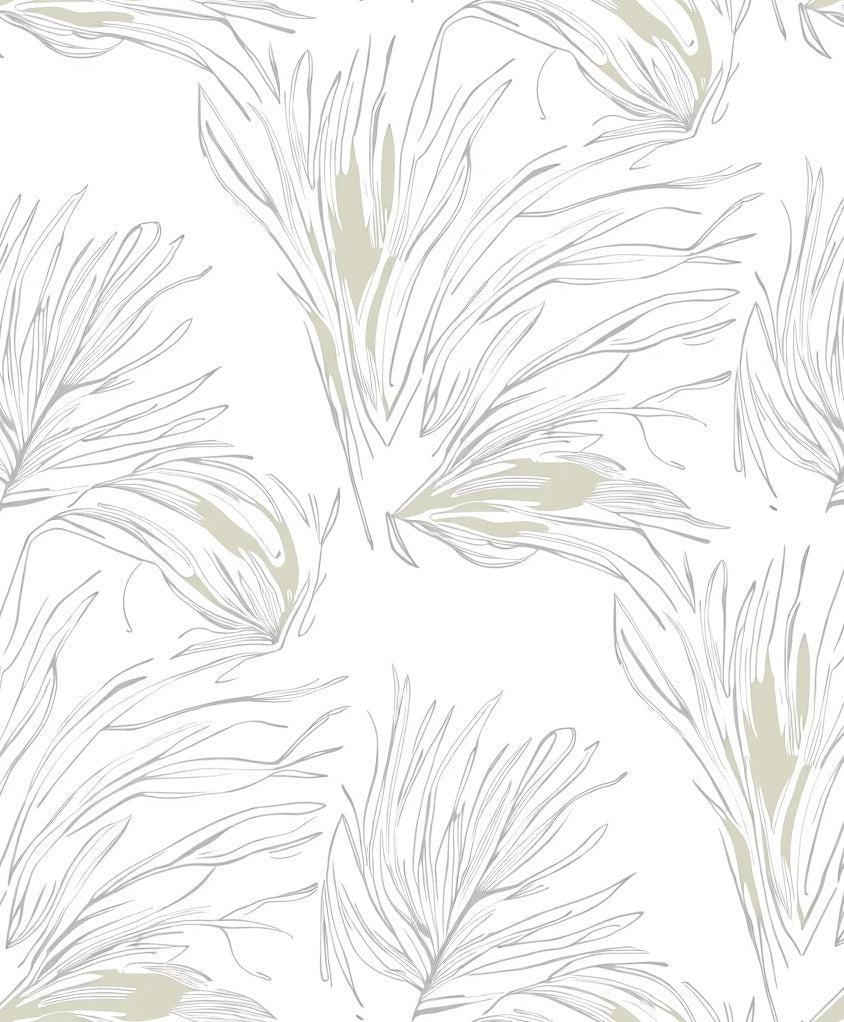 Neutral Feathered Palm Frond Rug