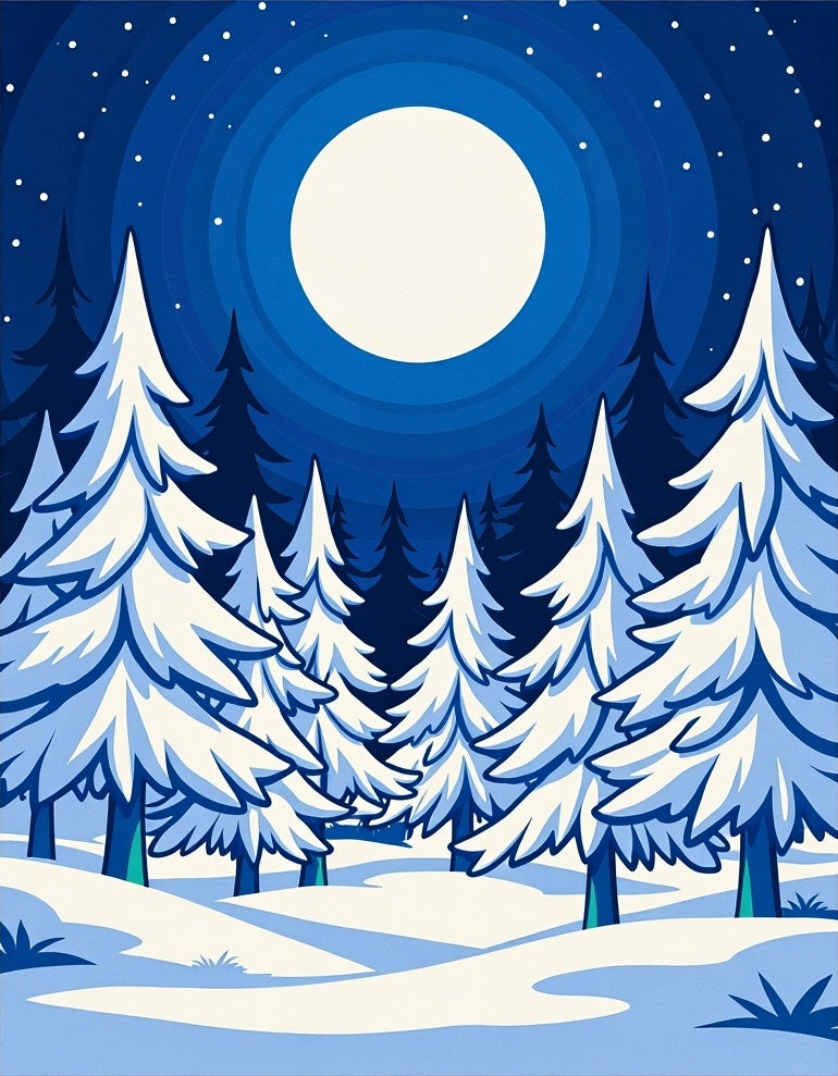 Midnight Blue Snowy Forest Moonlit Night Rug