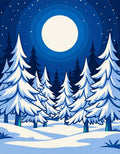 Midnight Blue Snowy Forest Moonlit Night Rug