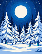 Midnight Blue Snowy Forest Moonlit Night Rug